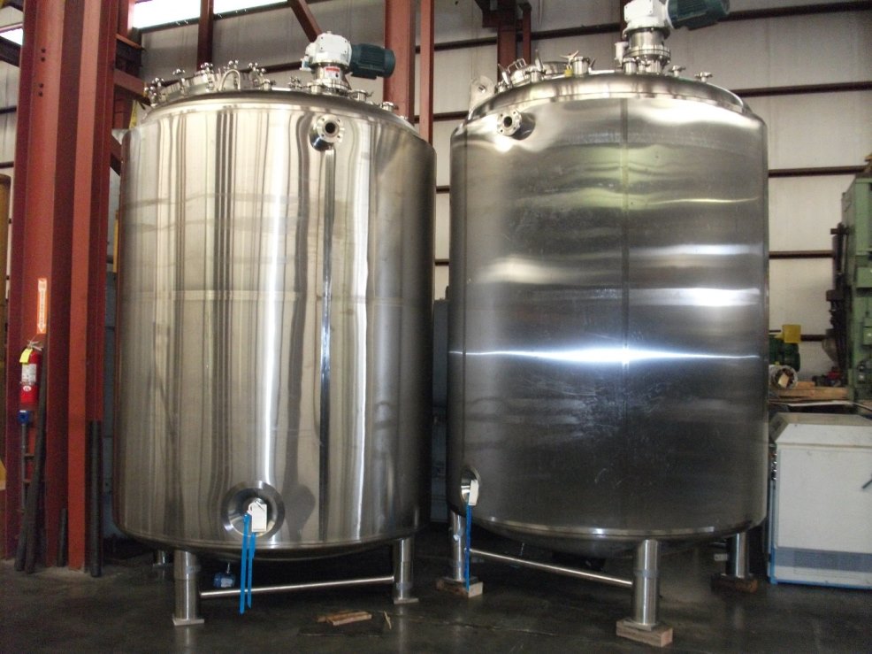***SOLD*** 2600 Gallon (10,000 liter) Precision Stainless Sanitary Pharmaceutical Reactor. 316L Stainless steel shell rated 54/Full Vacuum @ 338 Deg.F internal. Inconel jacket rated 100/FV @ 338 Deg. F. Top mounter 5 HP, 230/460 volt, 1750 rpm, 3 ph Explosion Proof mixers with Winsmith speed reducers. Approx 150